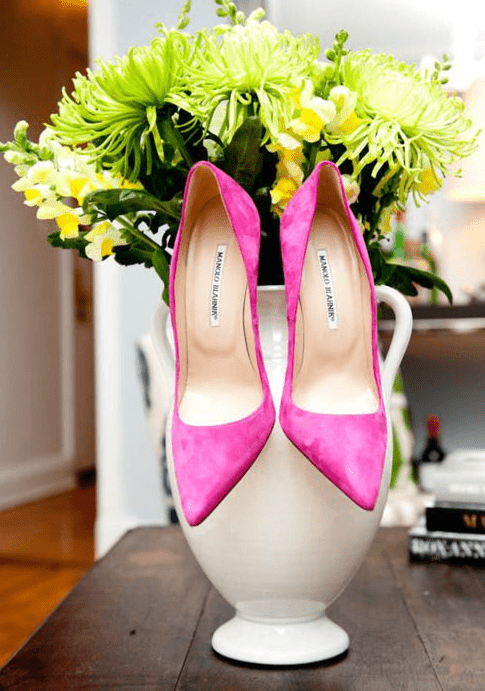 classic hot pink suede wedding pumps with high heels will never go out of style and will look great anytime