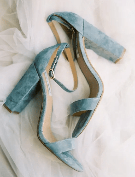 dusty blue heeled wedding sandals are very comfy for walking cause of stable heels, great for a spring or summer wedding