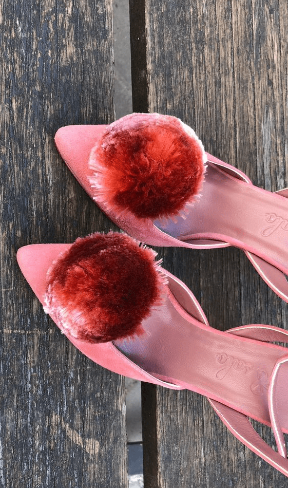 hot pink wedding shoes with faux fur fluffs are amazing for a bold and quirky bridal look