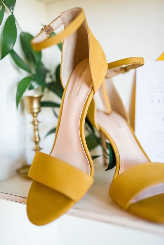 mellow yellow minimalist wedding shoes with ankle straps and heels are amazing for any season