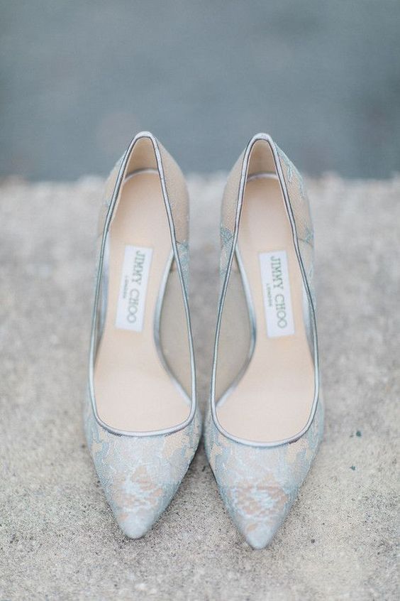 pale blue lace wedding shoes are a delicate and subtle idea for a spring or summer bridal look