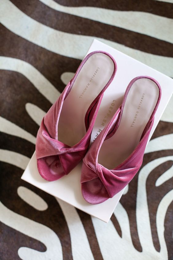 pink velvet twisted wedding mules will add a refined and fashionable touch to any bridal look
