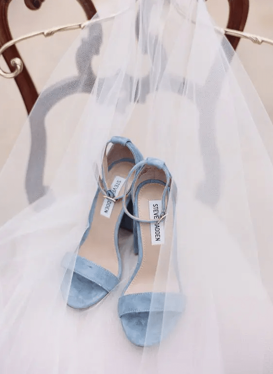 powder blue suede heeled sandals with ankle straps are very comfy and can be your ‘something blue’