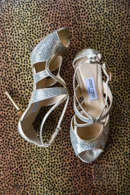 shiny glam snakeskin wedding shoes with cutouts and peep toes are perfect for a glam bridal look