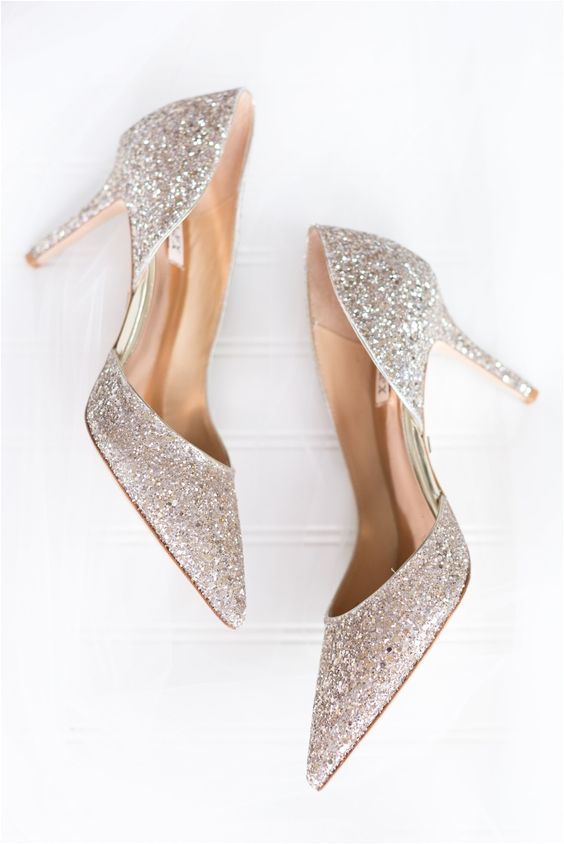 shiny silver wedding shoes are a classic idea for a holiday wedding, and can be worn to other weddings for a touch of bling