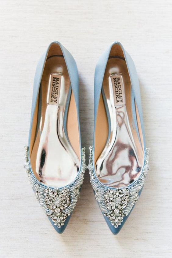 super glam wedding shoes with embellished tops and no heels are an amazing idea for a wedding