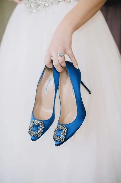those blue Manolo Blahnik shoes with large buckles that Carry Bradshaw wore will be a gorgeous solution for many brides