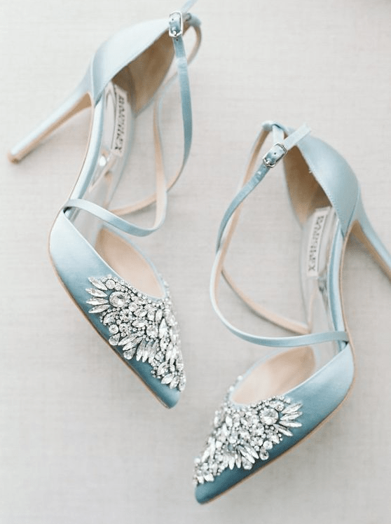 vintage blue heavily embellished wedding shoes with thin straps for your refined 'something blue'