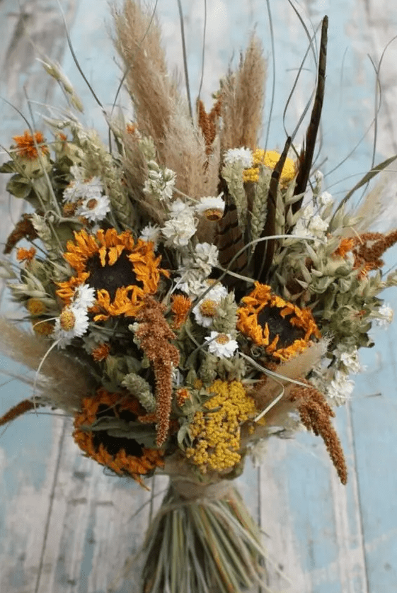 a gorgeous dried flower wedding bouquet