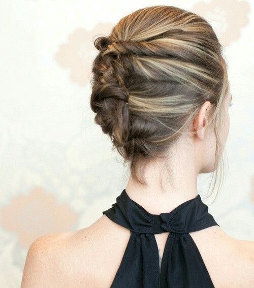 a tight updo with a bump on top and some hair down is a cool hairstyle for a wedding, it's great for short hair and all the hair is secured well