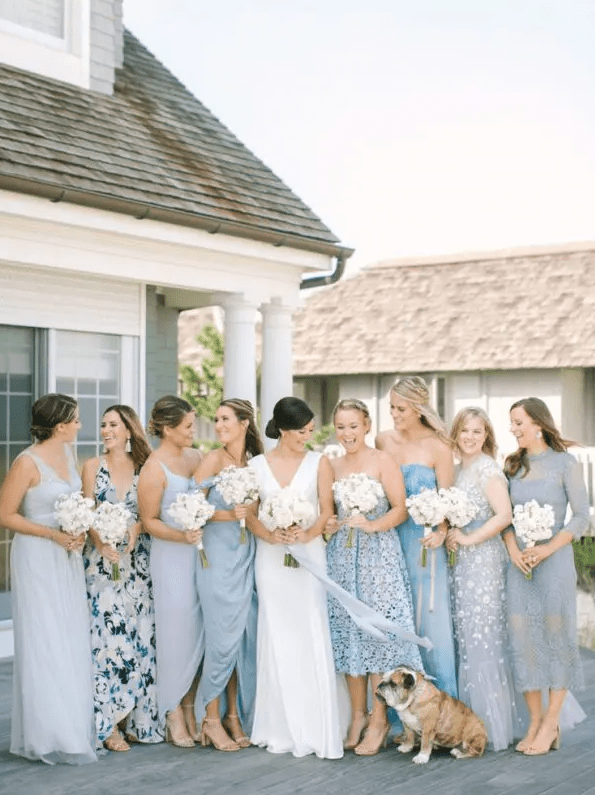 dreamy pastel blue plain, floral and lace midi and maxi bridesmaid dresses will be great for a coastal or garden wedding