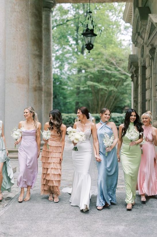 mix and match pastel maxi bridesmaid dresses are a perfect idea for a spring or summer wedding