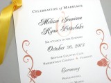a wedding invitation with calligraphy and acorns is a stylish idea for a modern or refined fall wedding, it’s pure chic