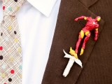 a bright superhero wedding boutonniere – an Iron Man is a playful and cool piece to rock