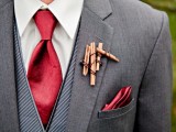 a cinnamon stick and wire wedding boutonniere is a lovely aromatic option to go for