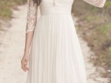 a beautiful vintage wedding dress with a lace bodice with illusion sleeves and a pleated skirt is a lovely idea to rock