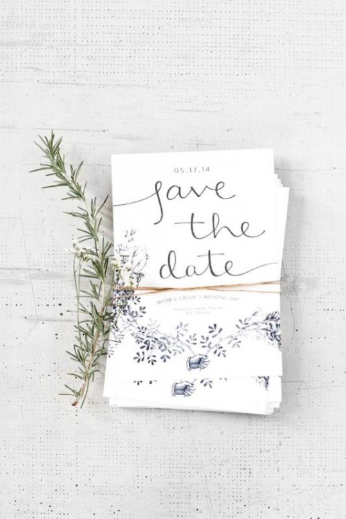 floral print save the dates with greenery are great for a modern spring wedding or a garden one
