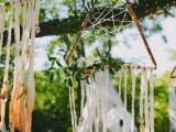 copper triangles with long fringe, beads and greenery can be hung on the tree and made bold and cool