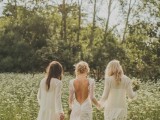 neutral over the knee bridesmaid dresses with long sleeves are perfect for the all-white bridal party trend, great for spring and summer