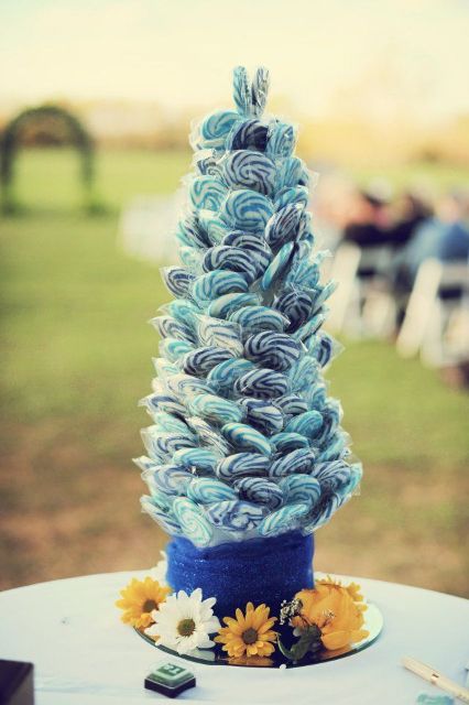 a colorful Christmas tree of green and white lollipops for a winter wedding and as a creative way to serve lollipops