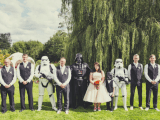 Darth Vader and stormtroopers will give a fun Star Wars touch to your wedding portraits