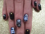 a Star Wars themed manicure with black, Darth Vader and Stormtrooper nails is a cool idea for a bride or bridesmaid
