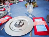 a silver charger with a Star Wars print is a lovely and cool idea for a modern star Wars themed wedding