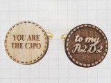 lovely wood burnt favors with Star Wars characters mentioned are lovely and very cool