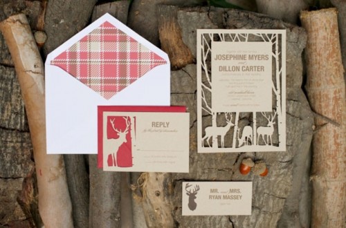 a red and white wedding invitation suite with laser cut parts is a stylish idea to go for