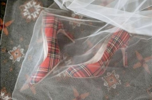 red tartan shoes to accent a bridal or bridesmaid look are perfect for a bold winter wedding