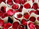 red rose petals in cones as Valentine’s Day wedding confetti are a lovely idea, use natural ones to go eco-friendly