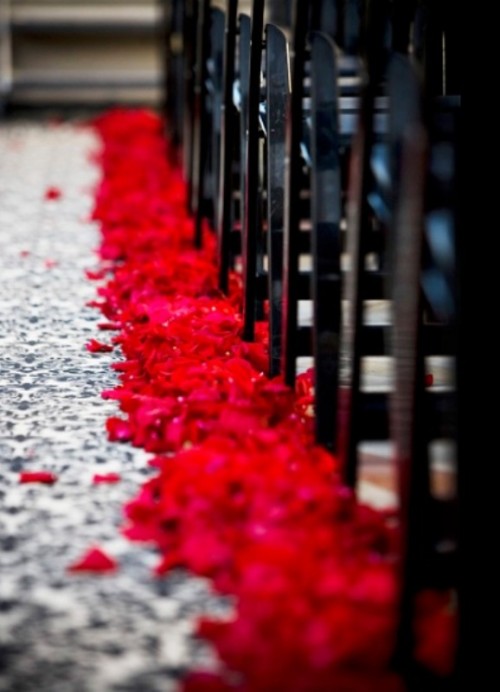 decorate your wedding aisle with red rose petals to make it look chic and adorable and infuse the space with romance