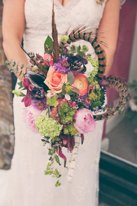 Textural wedding bouquets with feathers  8