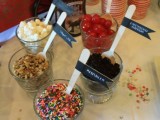 glasses with toppings and toppers are perfect for ice cream table or station at the wedding