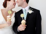 serve ice cream in waffle cones, topped with various toppings and with fun toppers symbolizing your wedding