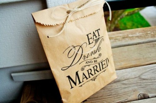 a kraft paper bag with printing and twine is a lovely idea to pack your wedding favors and personalize them a little bit