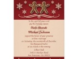a red and tan wedding invitation with gingerbread cookie prints is a lovely idea for a winter or Christmas wedding