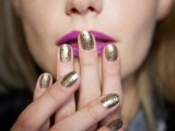 gold nails with black speckles are a nice fit a modern bride who wants a bit of moodiness and chic