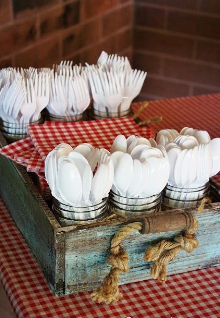 substitute plastic cutlery with wooden to make your bbq rehersal dinner more eco-friendly