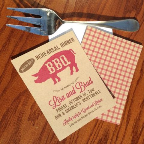 bbq rehearsal dinner invitations with fun prints and plaid are simple and cute for your rehearsal
