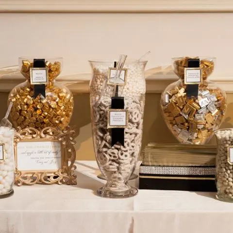 a variety of jars and vases to serve candies and sweets, decorate them as you like