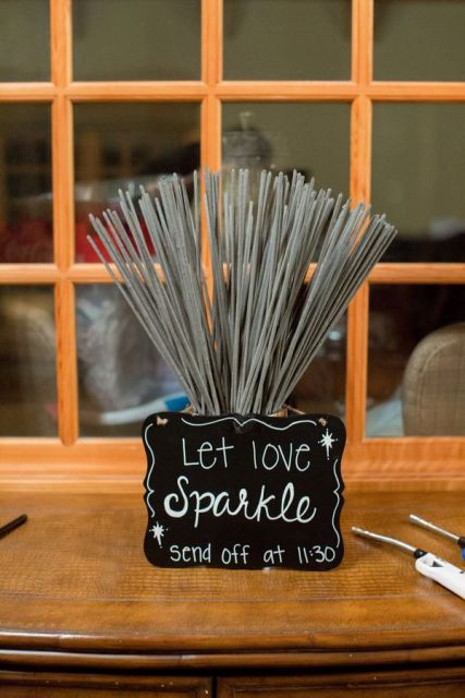 offer sparklers to your guests for your wedding send off, write the time of your wedding send off to let them know