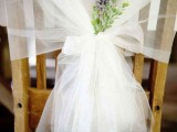 tulle reception chair decor with greenery and lavender for an elegant and chic touch
