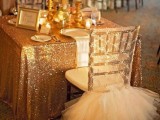 a glam chair cover with a touch of sparkle and a large tulle skirt