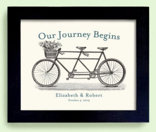 a wedding sign with a double bike with blooms is a lovely idea to show off your favorite hobby - cycling