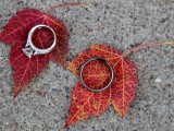 display your wedding bands on beautiful and bold fall leaves to embrace the season and make them look cooler