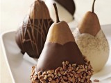 candied and chocolate dipped pears with nuts and other stuff are delicious and decadent wedding desserts that can be also offered as favors