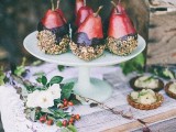 gorgeous and delicious chocolate dipped pears with nuts are amazing desserts or appetizers for a fall wedding
