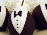 candied pears dressed up in tuxedos are amazing for a stylish wedding, whether it’s a formal one or not