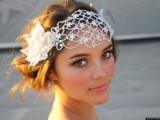 a dreamy embellished boho wedding headpiece with white fabric blooms is a gorgeous idea for a boho wedding